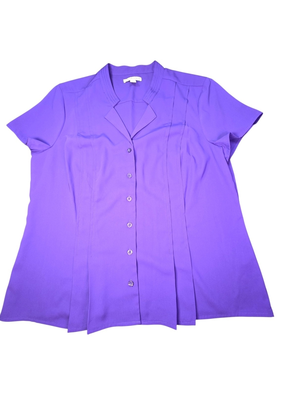 Dana Buchman Purple Pleated Blouse Short Sleeve Button Front Shirt Size L